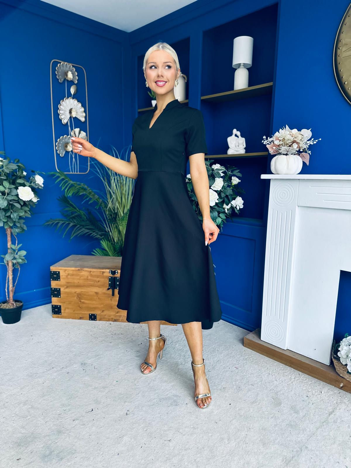 Simone Short Sleeve Midi Dress Black