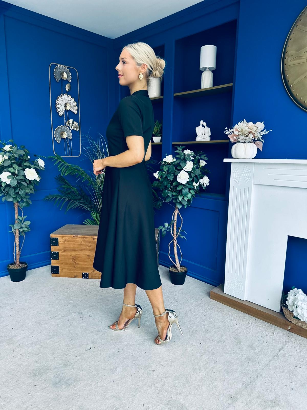Simone Short Sleeve Midi Dress Black