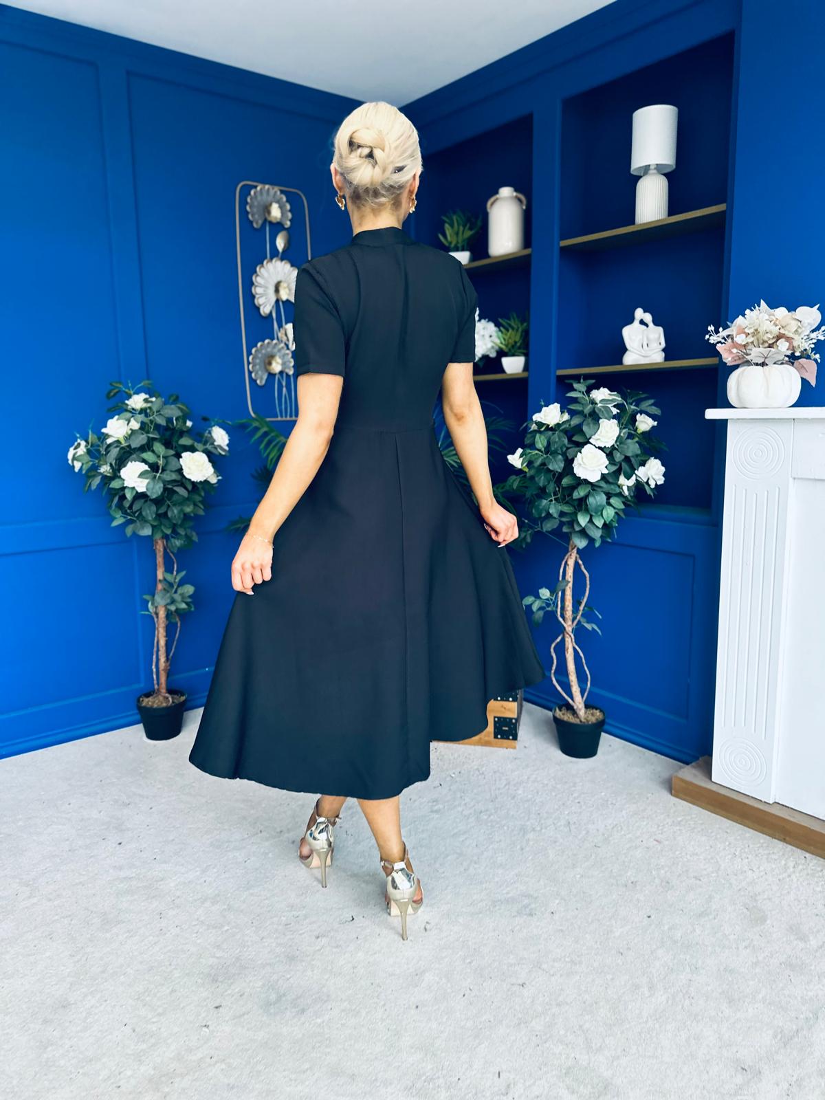 Simone Short Sleeve Midi Dress Black
