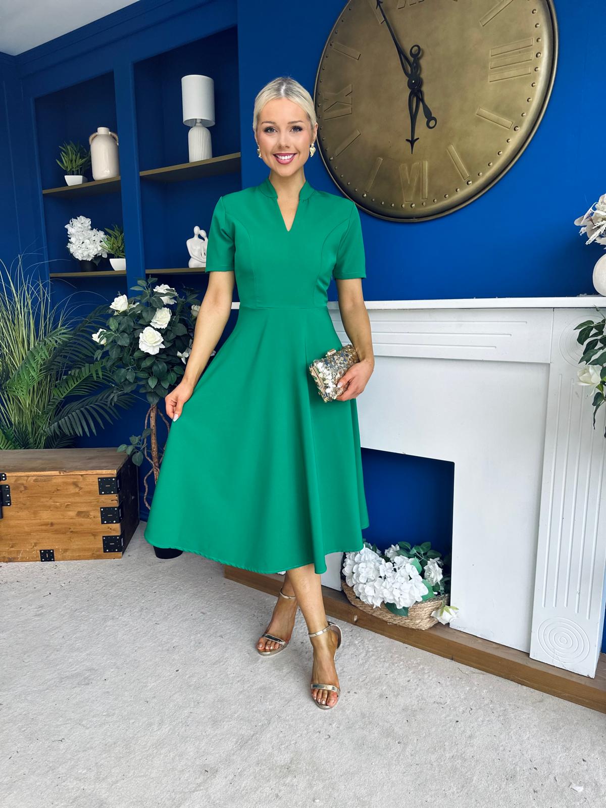 Simone Short Sleeve Midi Dress Emerald