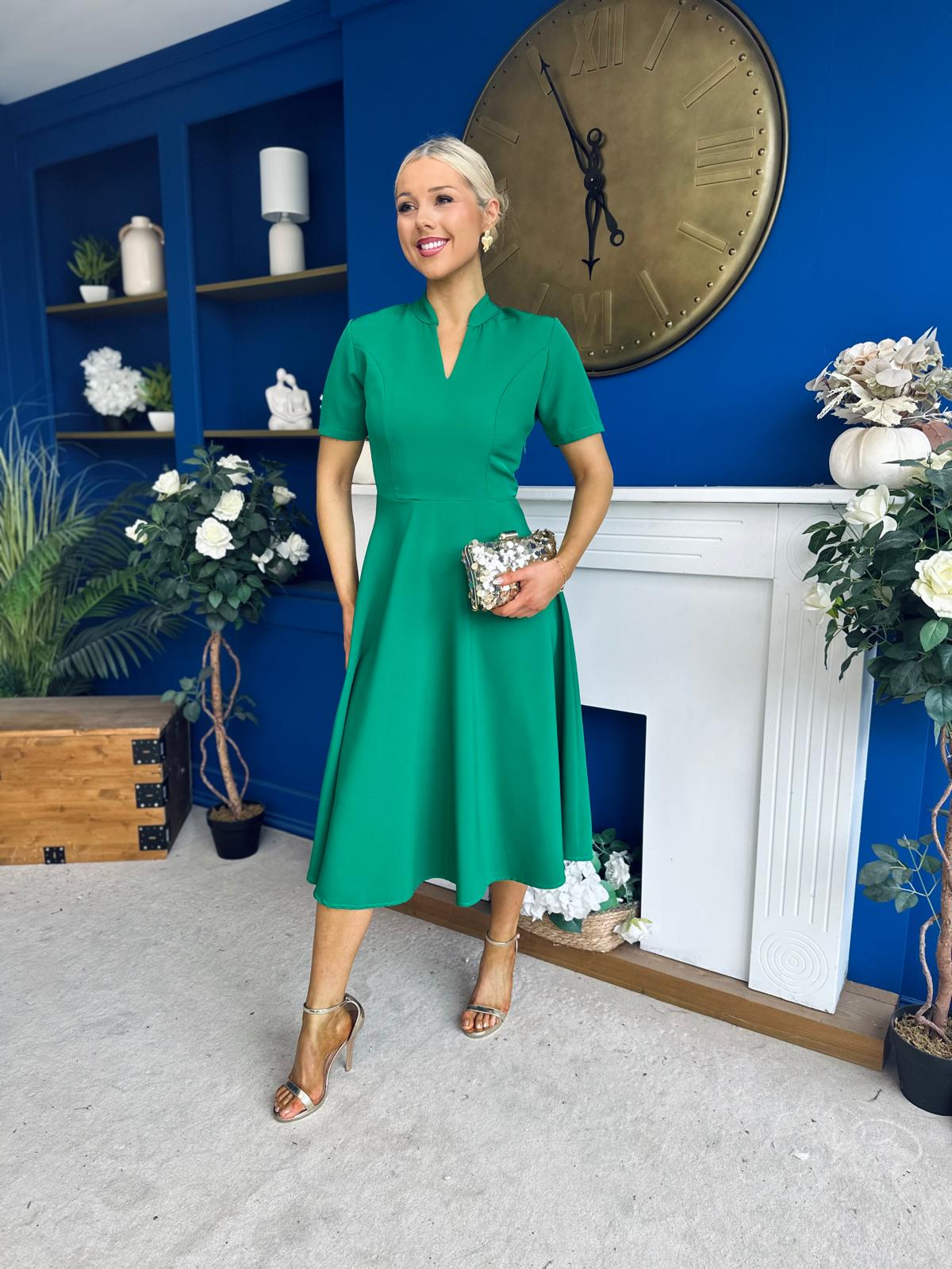 Simone Short Sleeve Midi Dress Emerald