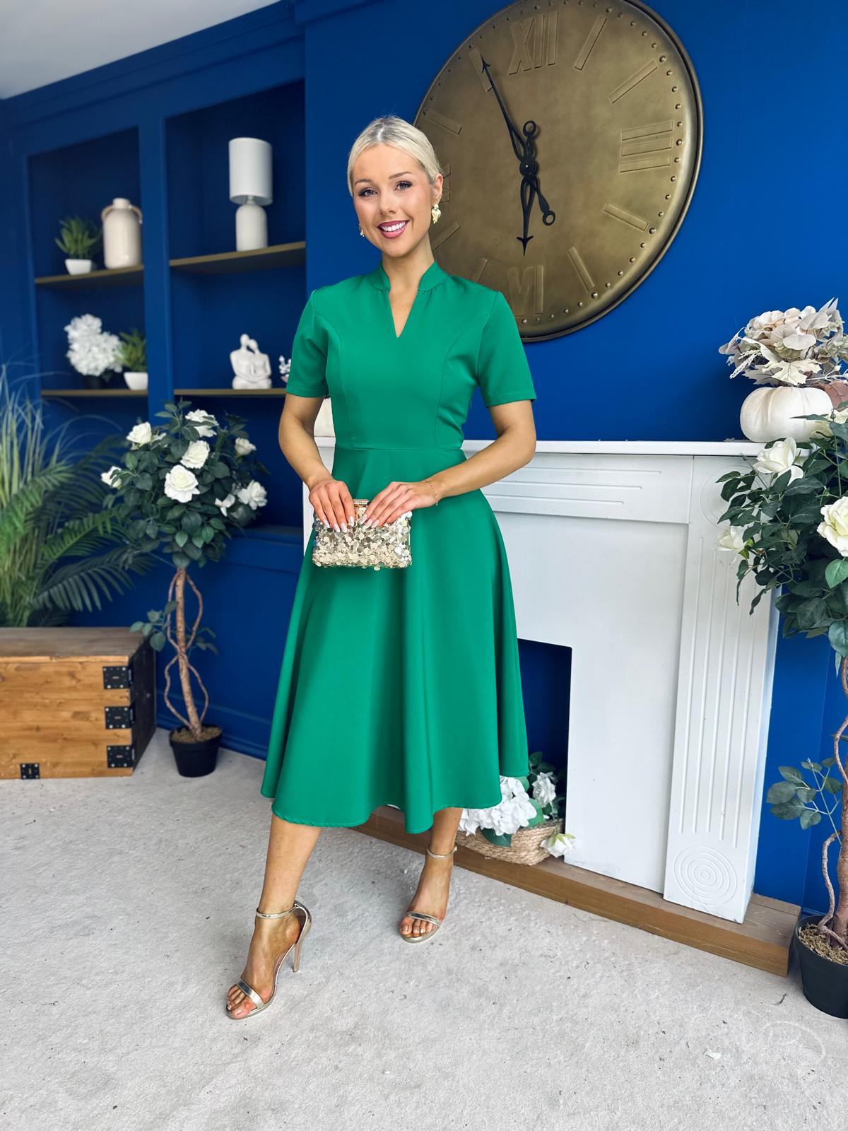 Simone Short Sleeve Midi Dress Emerald