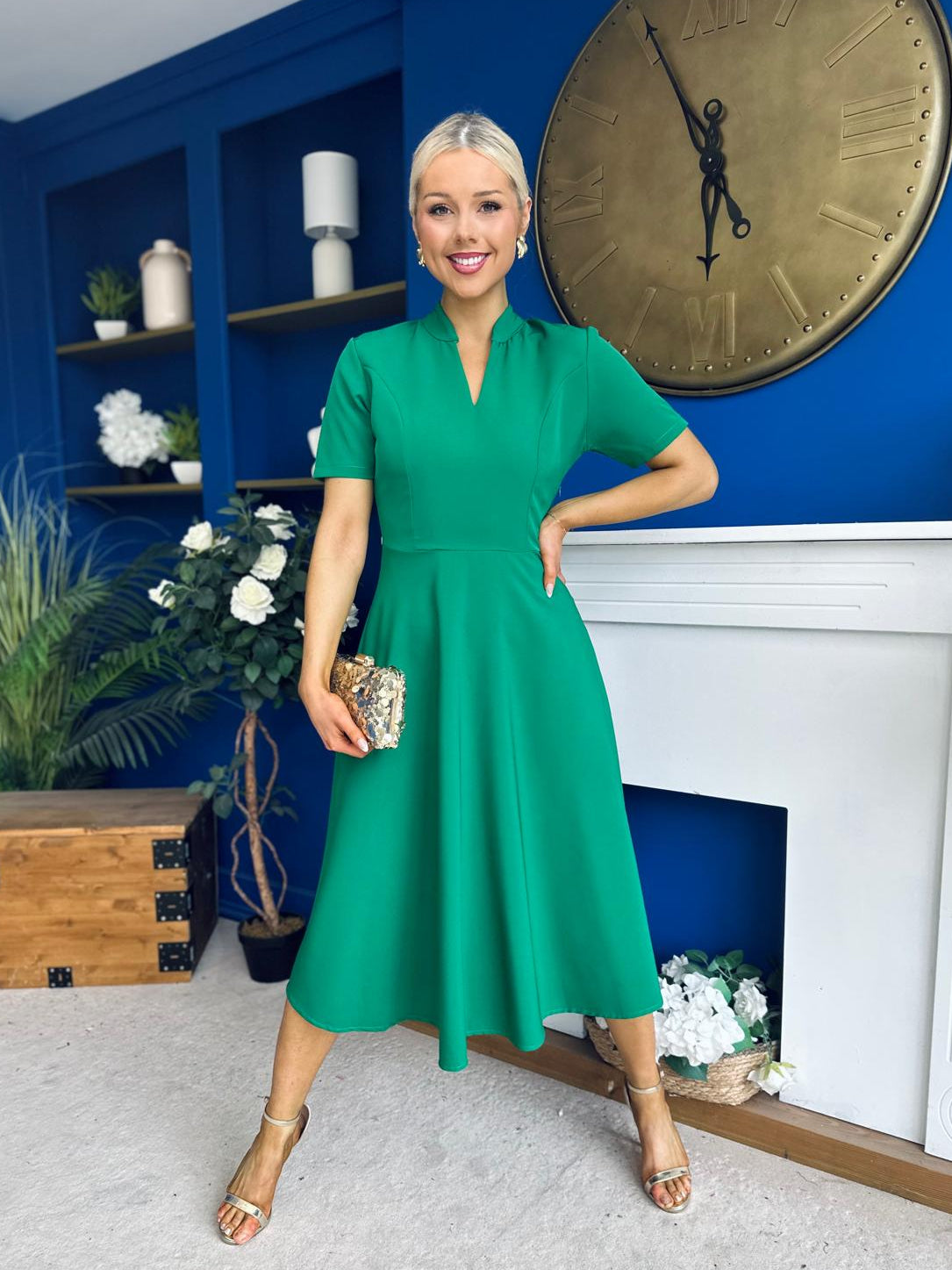 Simone Short Sleeve Midi Dress Emerald
