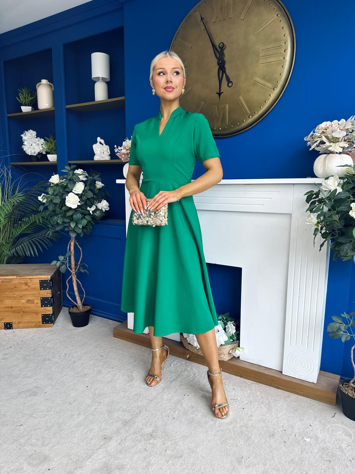 Simone Short Sleeve Midi Dress Emerald