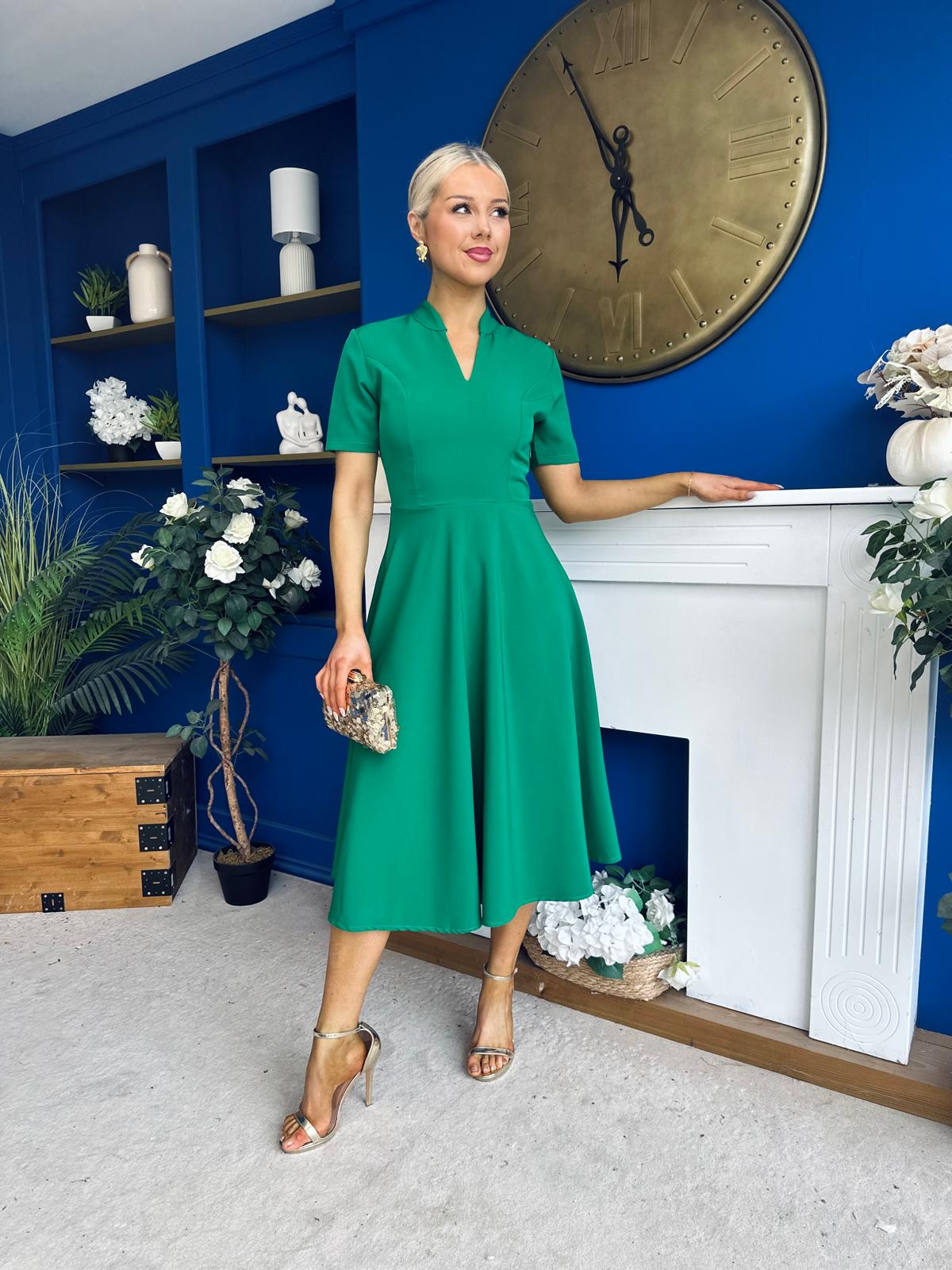 Simone Short Sleeve Midi Dress Emerald