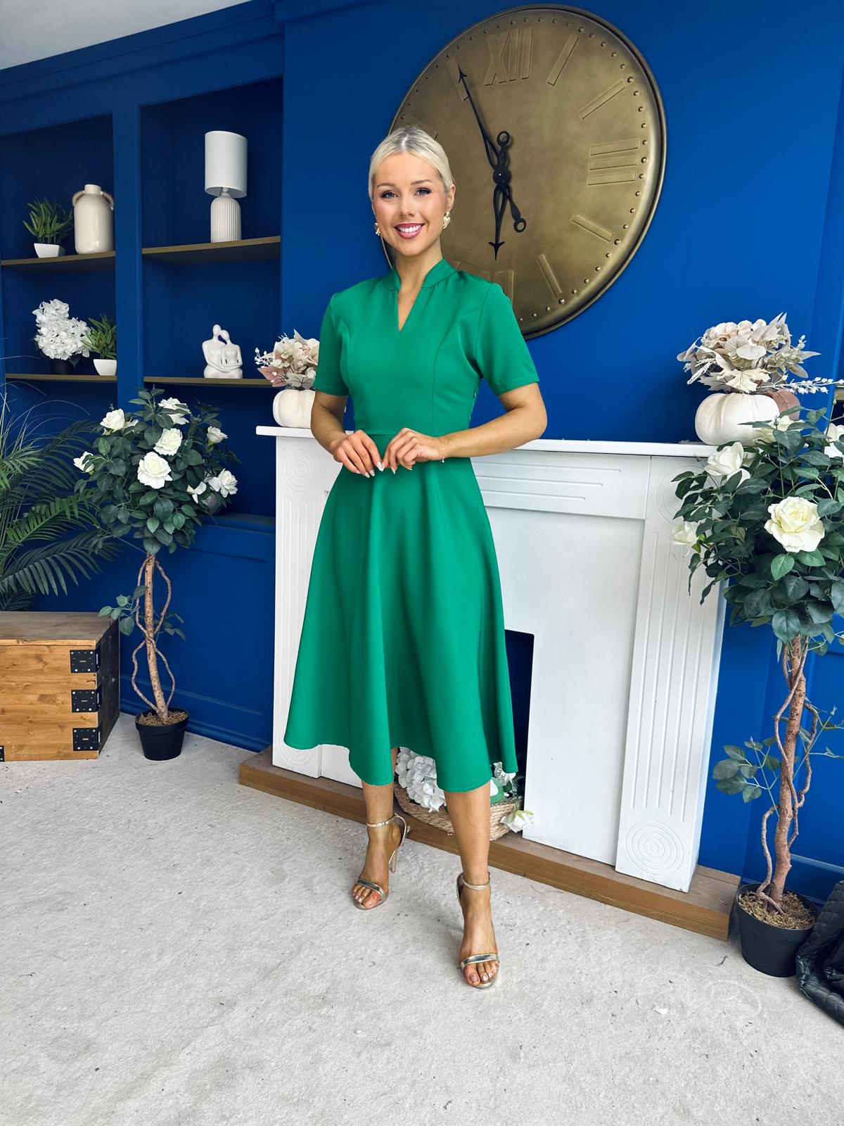Simone Short Sleeve Midi Dress Emerald