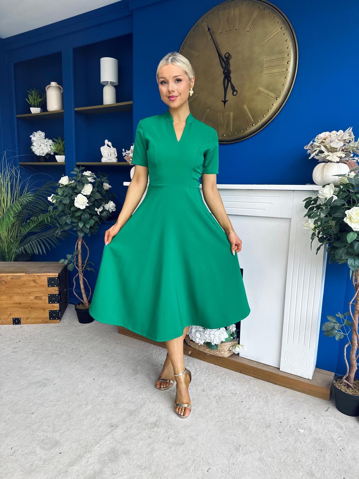 Simone Short Sleeve Midi Dress Emerald