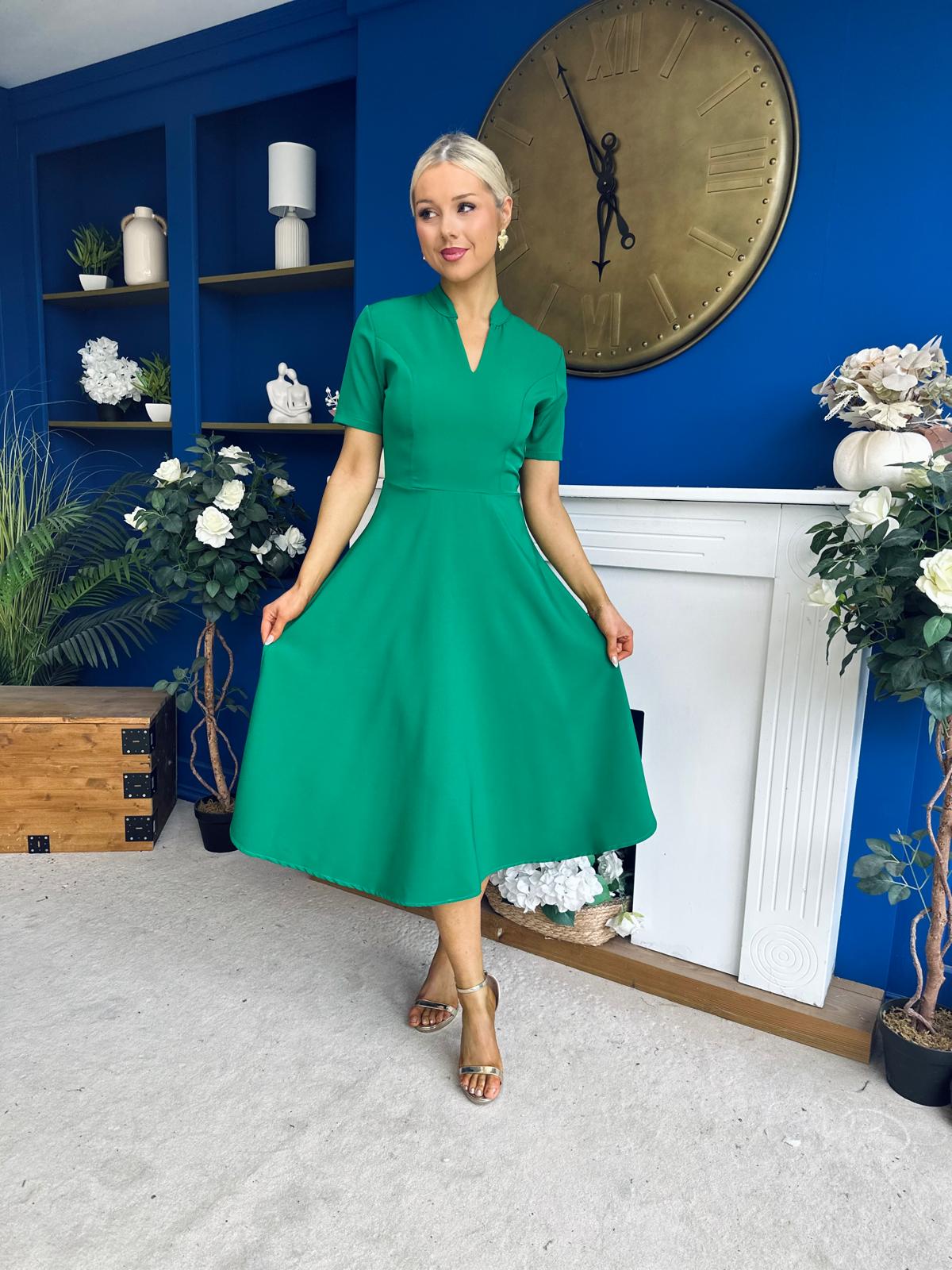 Simone Short Sleeve Midi Dress Emerald