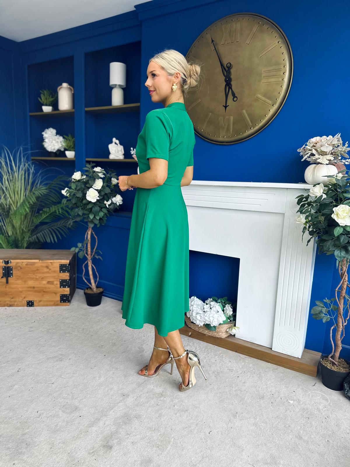 Simone Short Sleeve Midi Dress Emerald