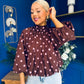 Karina Bow Detail Puff Sleeve Top Pink Polka Chocolate