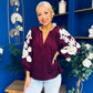Fiona Crochet Sleeve Corduroy Top Burgundy
