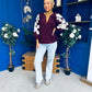 Fiona Crochet Sleeve Corduroy Top Burgundy