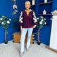 Fiona Crochet Sleeve Corduroy Top Burgundy