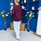 Fiona Crochet Sleeve Corduroy Top Burgundy