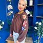 Alana Gathered Top Crochet Detail Sleeve Chocolate
