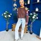 Alana Gathered Top Crochet Detail Sleeve Chocolate