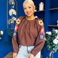 Alana Gathered Top Crochet Detail Sleeve Chocolate