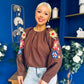 Alana Gathered Top Crochet Detail Sleeve Chocolate
