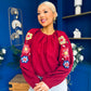 Alana Gathered Top Crochet Detail Sleeve Wine