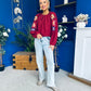 Alana Gathered Top Crochet Detail Sleeve Wine