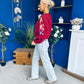 Alana Gathered Top Crochet Detail Sleeve Wine