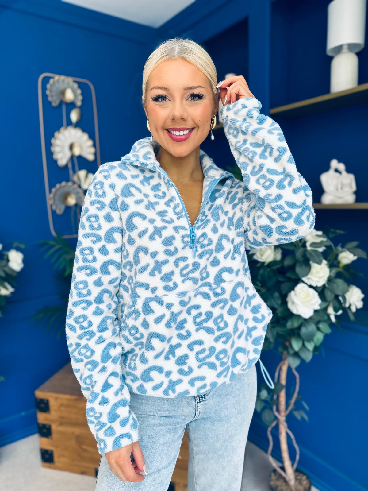 LuLu Half Zip Fleece Leopard Blue