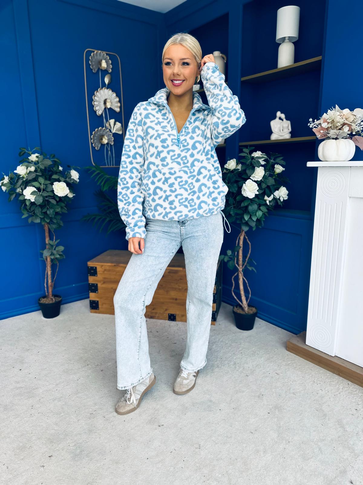 LuLu Half Zip Fleece Leopard Blue