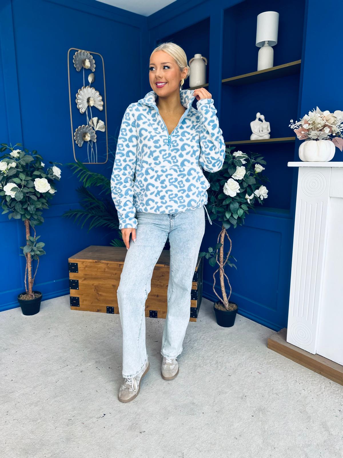 LuLu Half Zip Fleece Leopard Blue