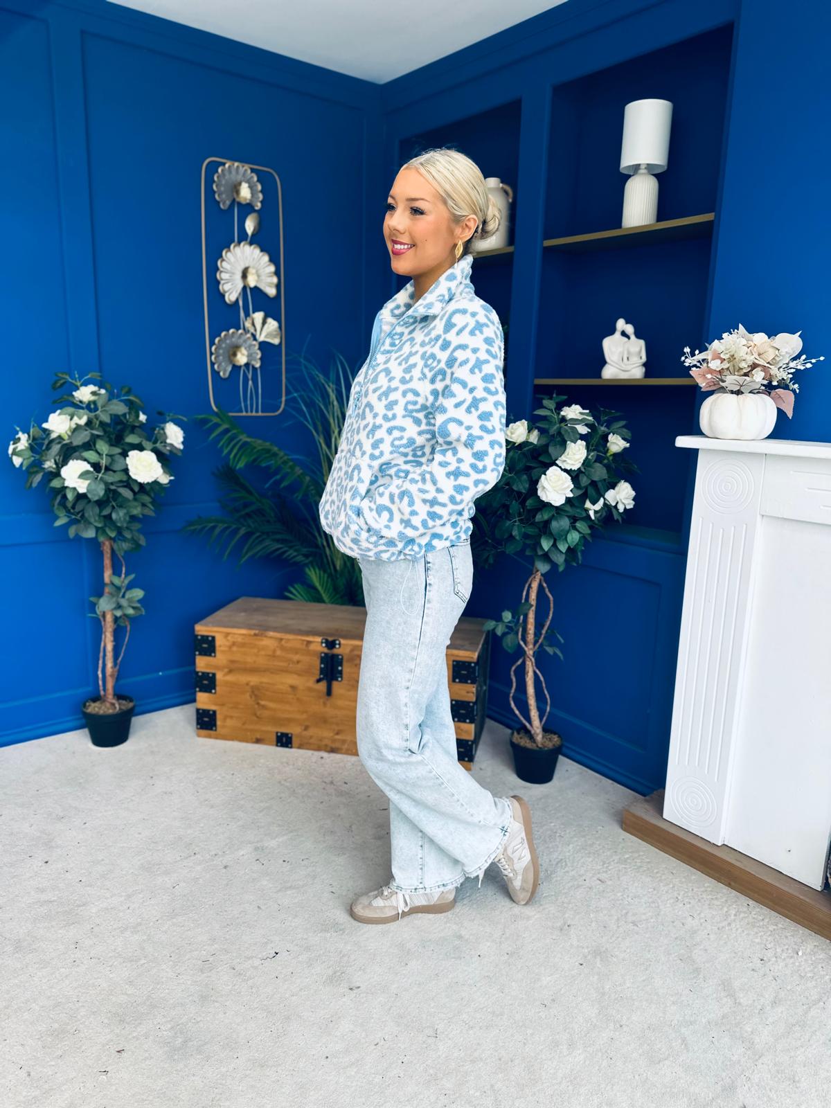 LuLu Half Zip Fleece Leopard Blue