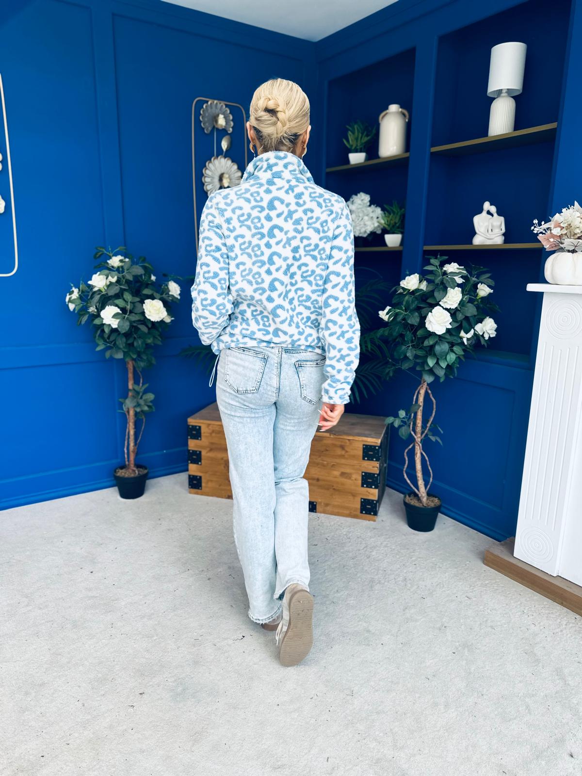 LuLu Half Zip Fleece Leopard Blue