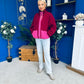 Mimi Contrast Block Colour Full Zip Fleece Wine