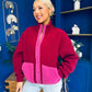 Mimi Contrast Block Colour Full Zip Fleece Wine