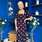 Jennifer Frill Hem Midi Dress Pink Polka Burgundy