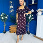 Jennifer Frill Hem Midi Dress Pink Polka Burgundy