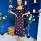Jennifer Frill Hem Midi Dress Pink Polka Burgundy