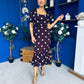 Jennifer Frill Hem Midi Dress Pink Polka Burgundy