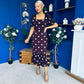 Jennifer Frill Hem Midi Dress Pink Polka Burgundy