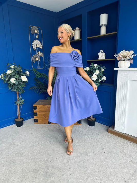 Helen Detailed Bardot Midi Dress Purple
