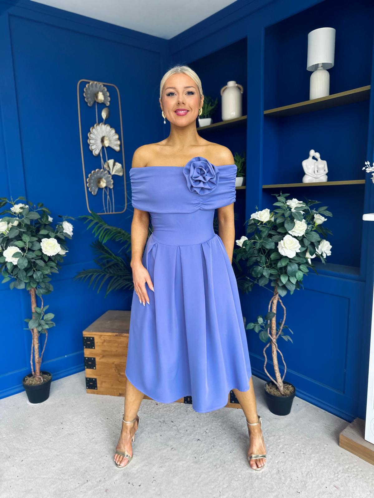 Helen Detailed Bardot Midi Dress Purple