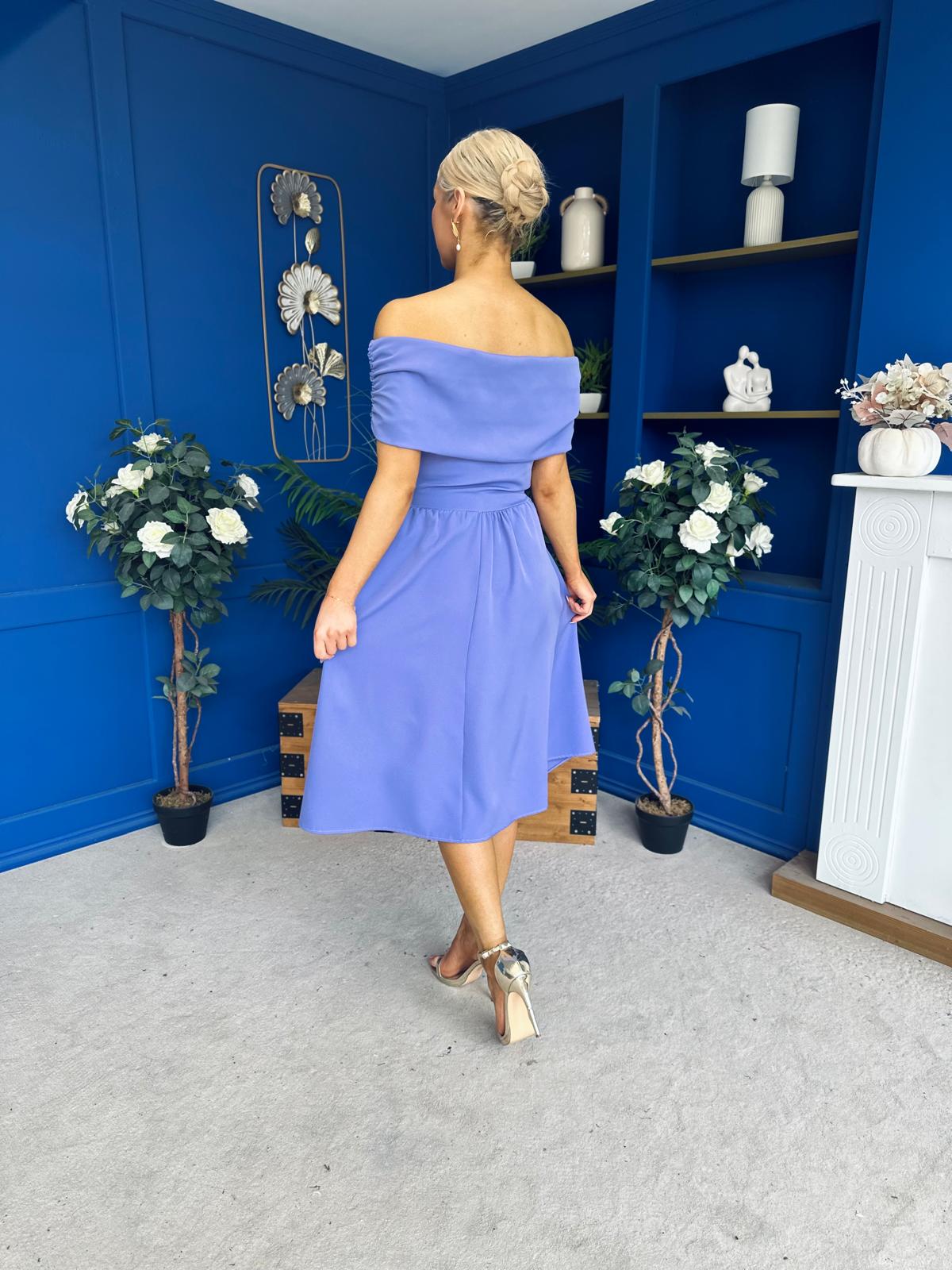 Helen Detailed Bardot Midi Dress Purple