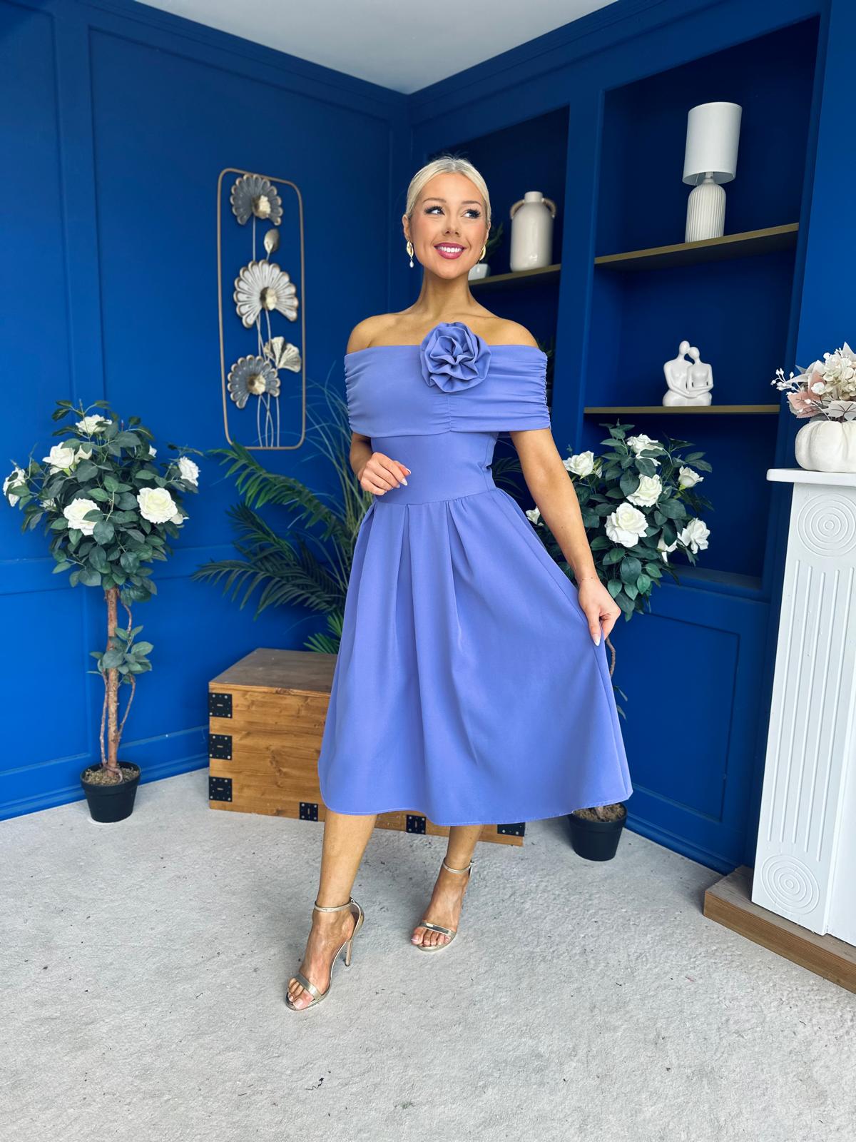 Helen Detailed Bardot Midi Dress Purple