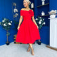 Helen Detailed Bardot Midi Dress Red