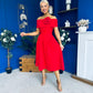 Helen Detailed Bardot Midi Dress Red