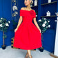 Helen Detailed Bardot Midi Dress Red