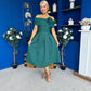 Helen Detailed Bardot Midi Dress Forest