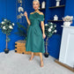 Helen Detailed Bardot Midi Dress Forest