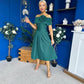 Helen Detailed Bardot Midi Dress Forest