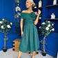 Helen Detailed Bardot Midi Dress Forest