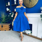 Helen Detailed Bardot Midi Dress Blue