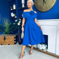 Helen Detailed Bardot Midi Dress Blue